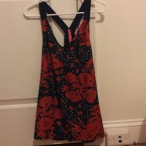 Large, dark blue and red tank top